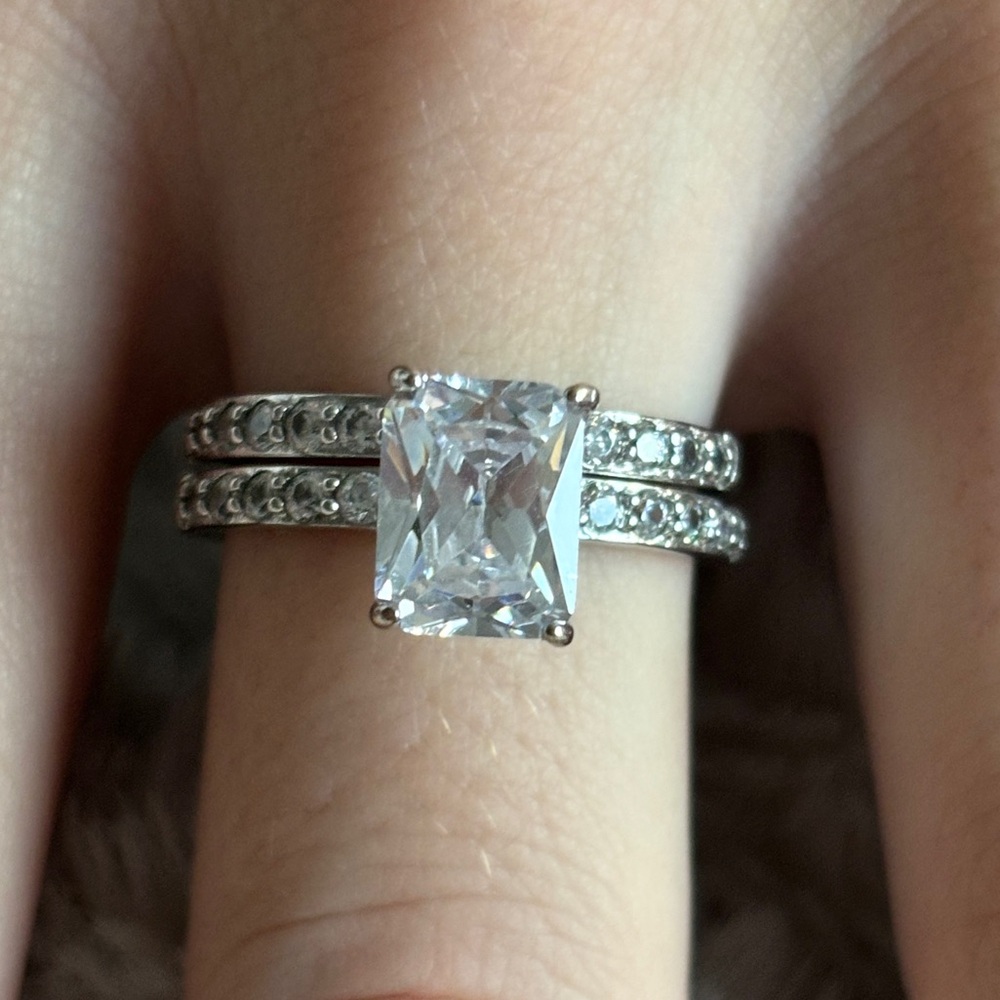 925 Sterling Silver CZ Bridal Ring Set Engagement Ring & Wedding Band Size 8.25